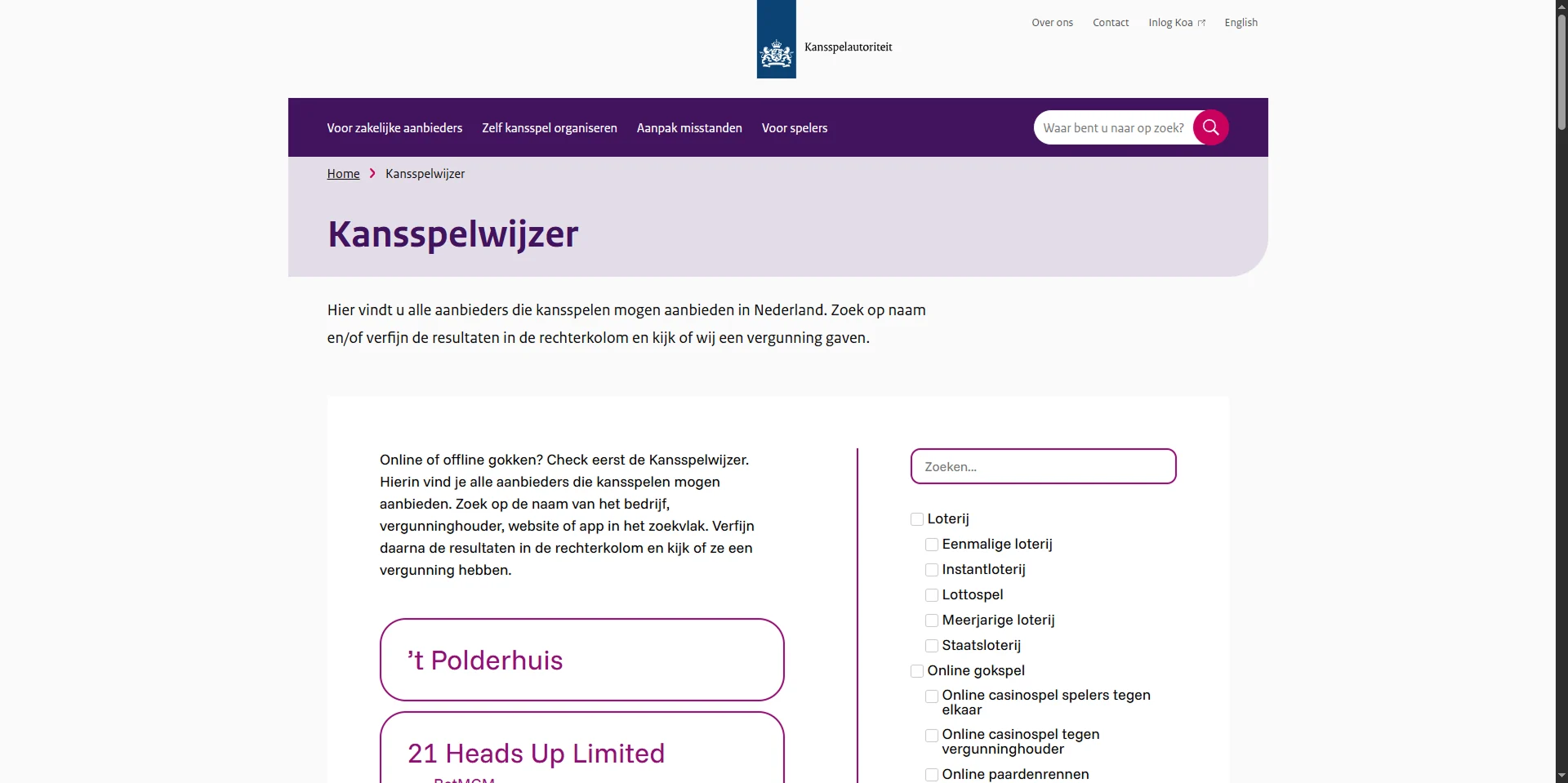 Kansspelautoriteit Kansspelwijzer voor controle van Nederlandse kansspelvergunningen